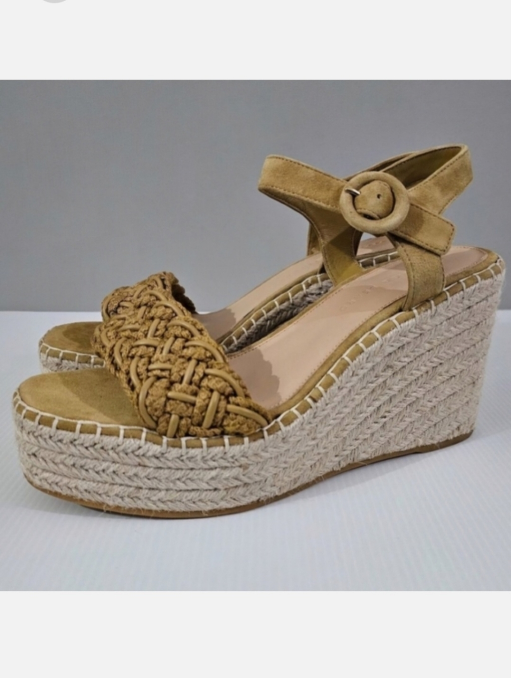 Veronica Beard Reema Espadrille Wedge Sandal Womens 10 Woven Mustard Leather New